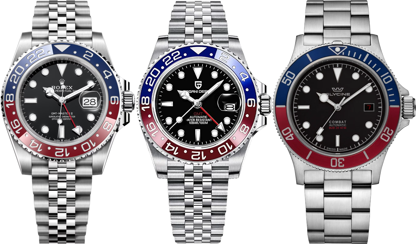 They&rsquo;re the same picture: Rolex GMT-Master II vs. Pagani Design &ldquo;Pepsi&rdquo; vs. Glycine Combat Sub.